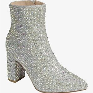 Crystal Embellished Silver Women's Ankle Boot